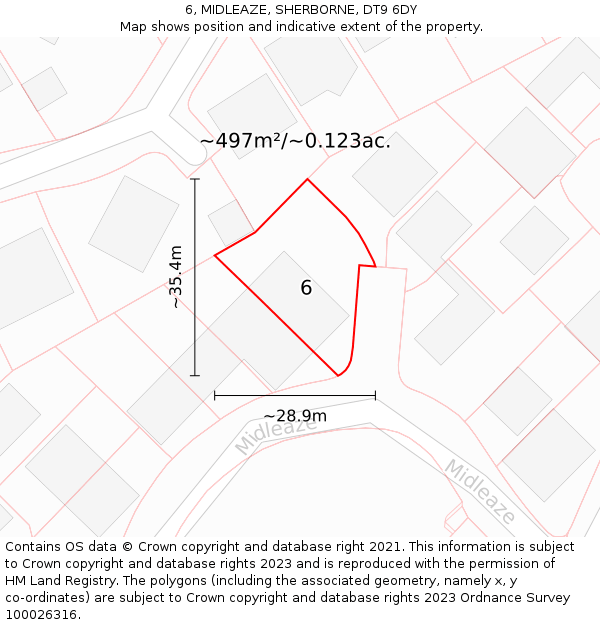 6, MIDLEAZE, SHERBORNE, DT9 6DY: Plot and title map