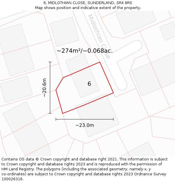 6, MIDLOTHIAN CLOSE, SUNDERLAND, SR4 8RS: Plot and title map