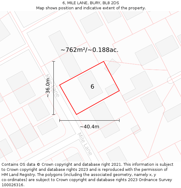 6, MILE LANE, BURY, BL8 2DS: Plot and title map