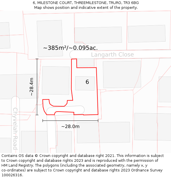 6, MILESTONE COURT, THREEMILESTONE, TRURO, TR3 6BG: Plot and title map