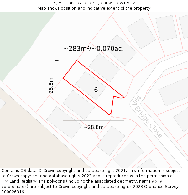 6, MILL BRIDGE CLOSE, CREWE, CW1 5DZ: Plot and title map