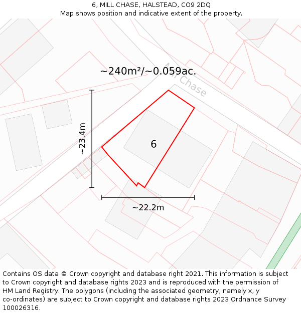 6, MILL CHASE, HALSTEAD, CO9 2DQ: Plot and title map