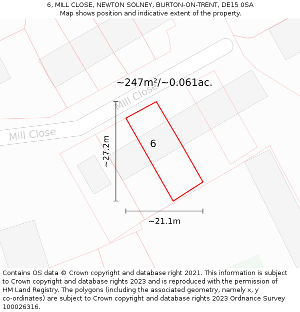 6, MILL CLOSE, NEWTON SOLNEY, BURTON-ON-TRENT, DE15 0SA: Plot and title map