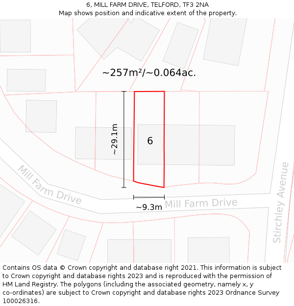 6, MILL FARM DRIVE, TELFORD, TF3 2NA: Plot and title map
