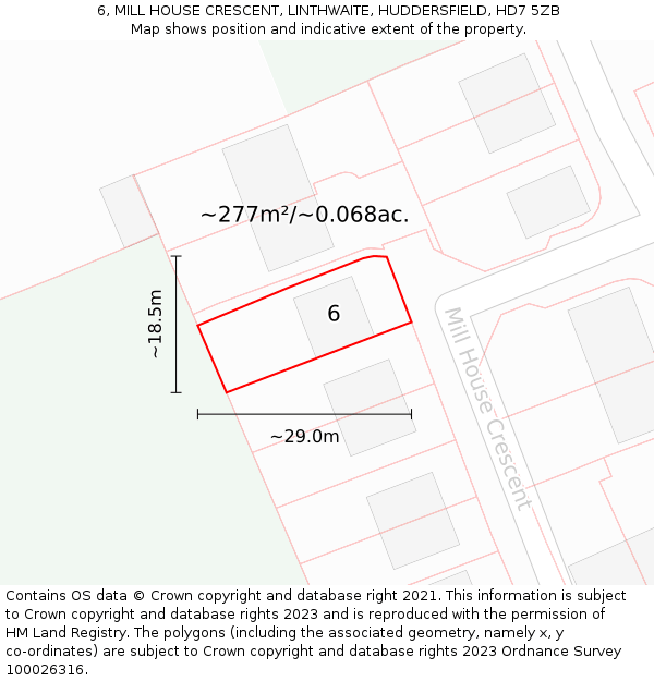 6, MILL HOUSE CRESCENT, LINTHWAITE, HUDDERSFIELD, HD7 5ZB: Plot and title map