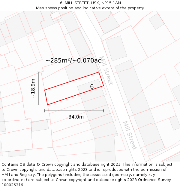 6, MILL STREET, USK, NP15 1AN: Plot and title map