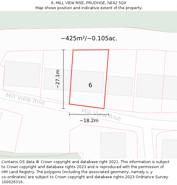 6, MILL VIEW RISE, PRUDHOE, NE42 5QX: Plot and title map