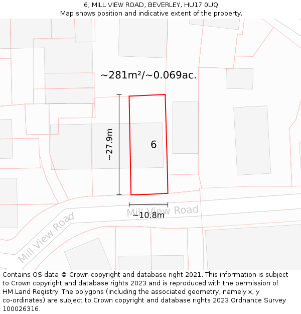 6, MILL VIEW ROAD, BEVERLEY, HU17 0UQ: Plot and title map