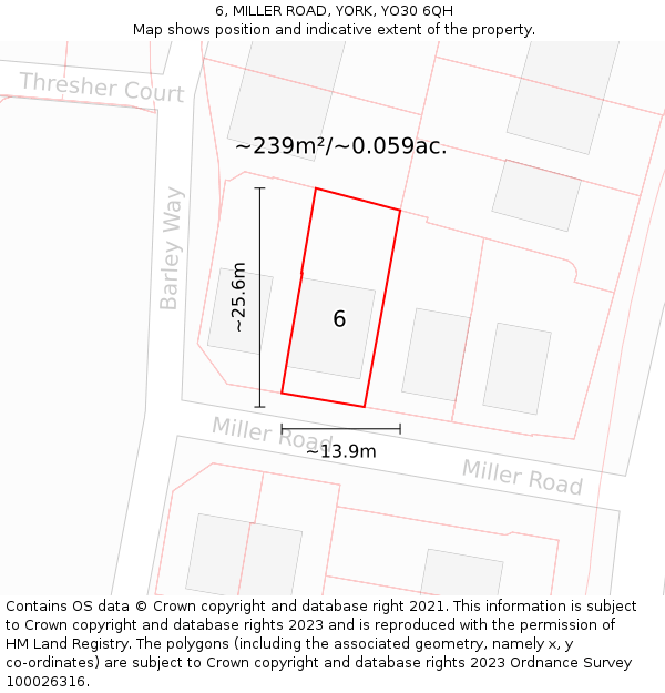 6, MILLER ROAD, YORK, YO30 6QH: Plot and title map