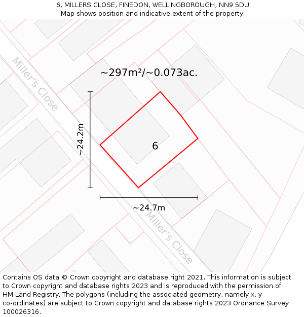 6, MILLERS CLOSE, FINEDON, WELLINGBOROUGH, NN9 5DU: Plot and title map