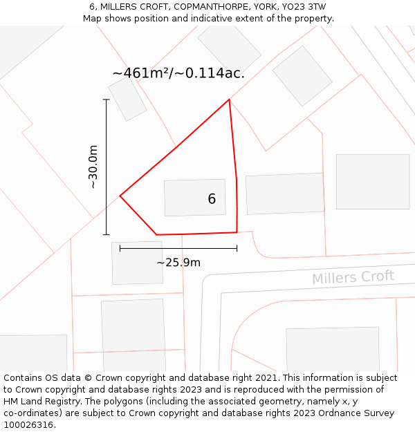 6, MILLERS CROFT, COPMANTHORPE, YORK, YO23 3TW: Plot and title map