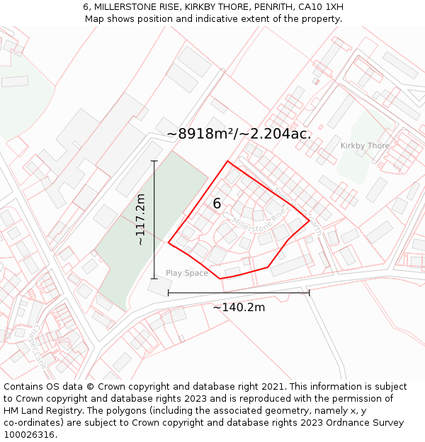 6, MILLERSTONE RISE, KIRKBY THORE, PENRITH, CA10 1XH: Plot and title map