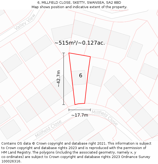 6, MILLFIELD CLOSE, SKETTY, SWANSEA, SA2 8BD: Plot and title map