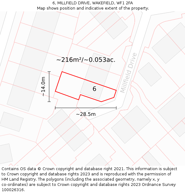 6, MILLFIELD DRIVE, WAKEFIELD, WF1 2FA: Plot and title map