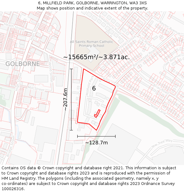 6, MILLFIELD PARK, GOLBORNE, WARRINGTON, WA3 3XS: Plot and title map