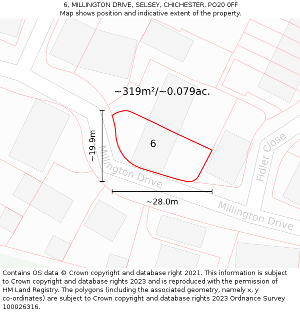 6, MILLINGTON DRIVE, SELSEY, CHICHESTER, PO20 0FF: Plot and title map