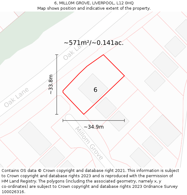 6, MILLOM GROVE, LIVERPOOL, L12 0HQ: Plot and title map