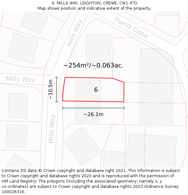 6, MILLS WAY, LEIGHTON, CREWE, CW1 4TG: Plot and title map