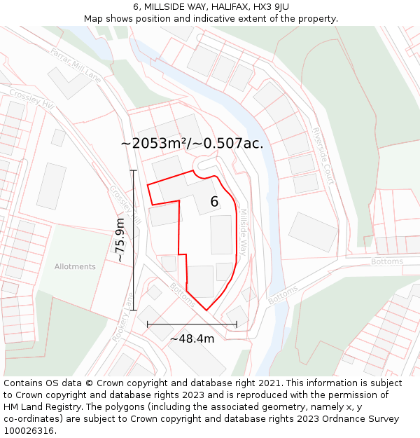 6, MILLSIDE WAY, HALIFAX, HX3 9JU: Plot and title map