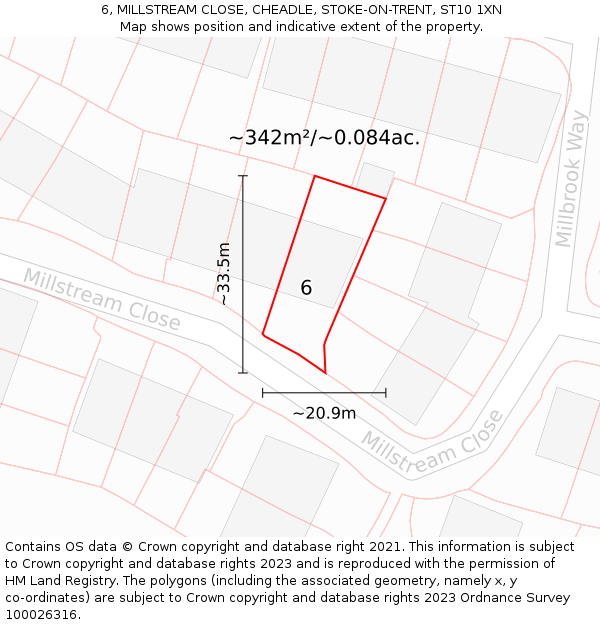 6, MILLSTREAM CLOSE, CHEADLE, STOKE-ON-TRENT, ST10 1XN: Plot and title map