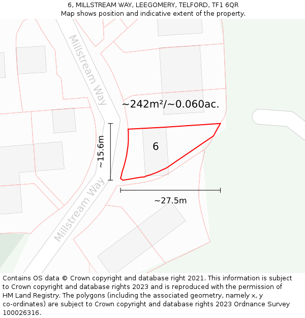 6, MILLSTREAM WAY, LEEGOMERY, TELFORD, TF1 6QR: Plot and title map