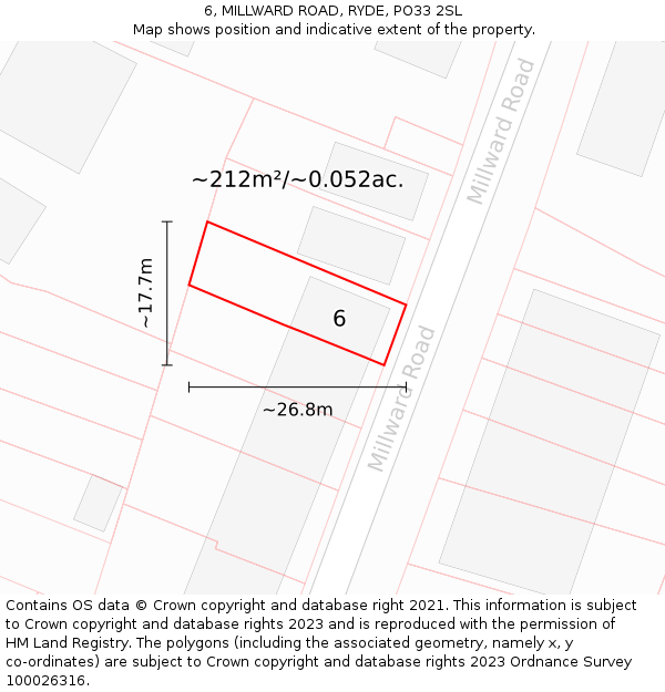 6, MILLWARD ROAD, RYDE, PO33 2SL: Plot and title map