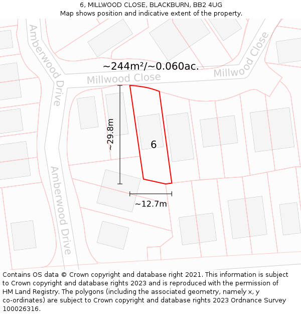 6, MILLWOOD CLOSE, BLACKBURN, BB2 4UG: Plot and title map