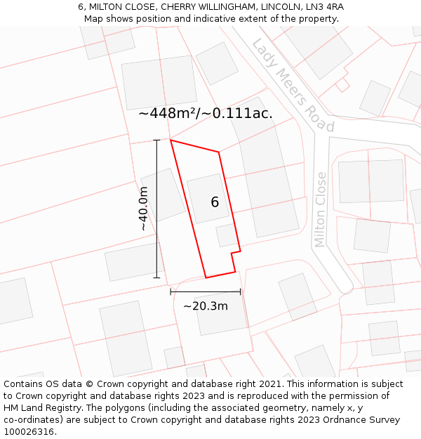 6, MILTON CLOSE, CHERRY WILLINGHAM, LINCOLN, LN3 4RA: Plot and title map