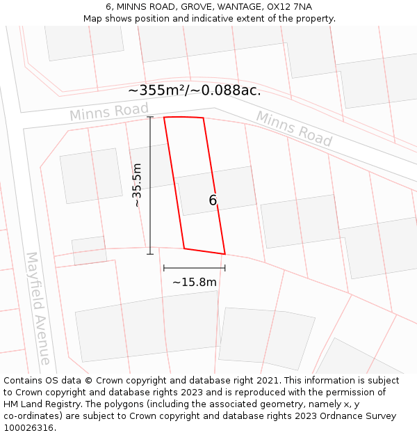 6, MINNS ROAD, GROVE, WANTAGE, OX12 7NA: Plot and title map