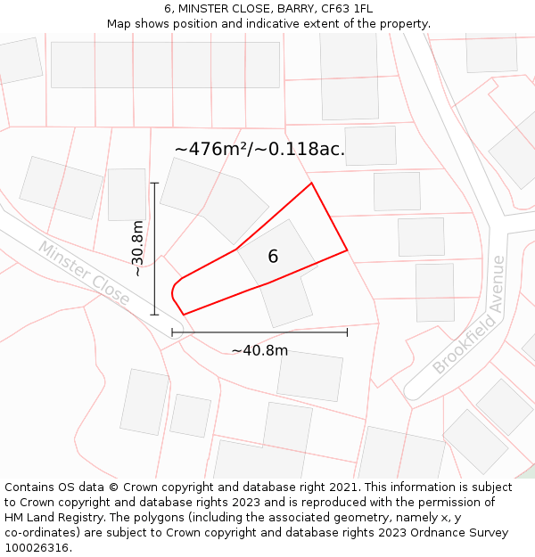 6, MINSTER CLOSE, BARRY, CF63 1FL: Plot and title map