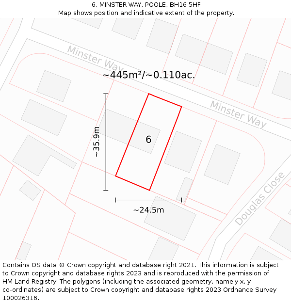 6, MINSTER WAY, POOLE, BH16 5HF: Plot and title map