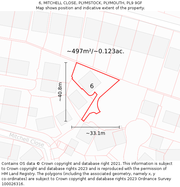 6, MITCHELL CLOSE, PLYMSTOCK, PLYMOUTH, PL9 9GF: Plot and title map