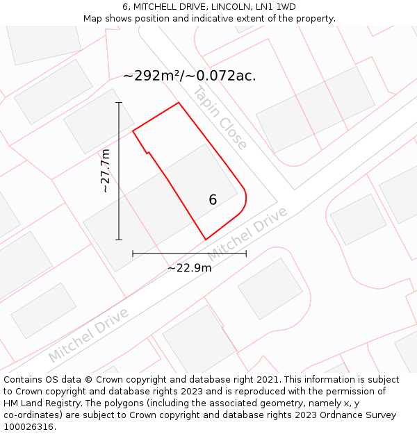 6, MITCHELL DRIVE, LINCOLN, LN1 1WD: Plot and title map