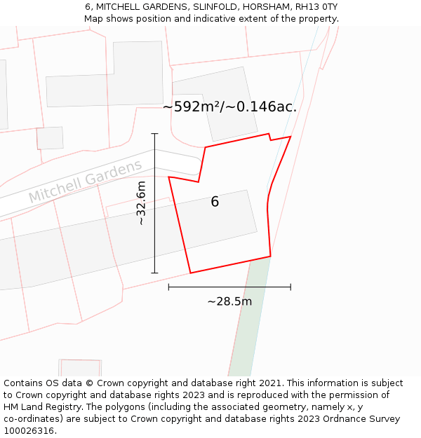 6, MITCHELL GARDENS, SLINFOLD, HORSHAM, RH13 0TY: Plot and title map