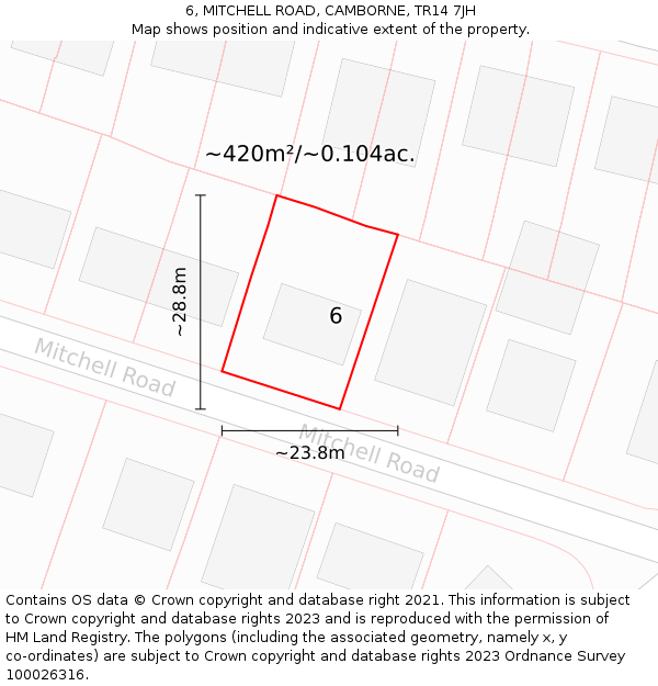 6, MITCHELL ROAD, CAMBORNE, TR14 7JH: Plot and title map