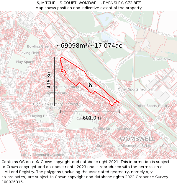 6, MITCHELLS COURT, WOMBWELL, BARNSLEY, S73 8FZ: Plot and title map