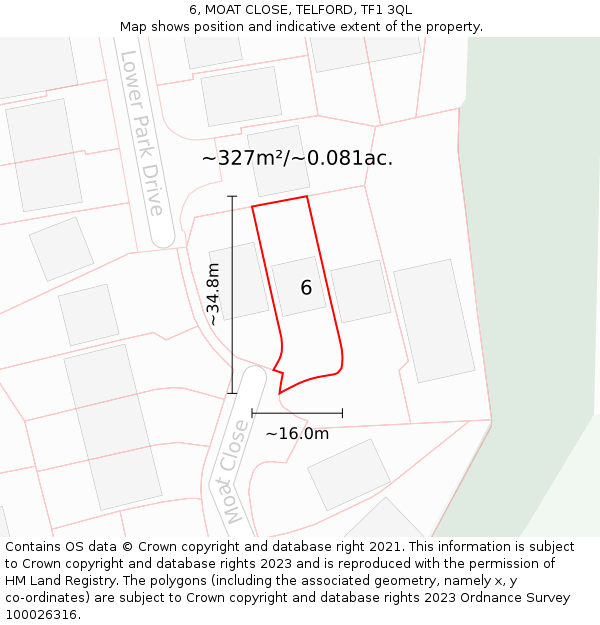 6, MOAT CLOSE, TELFORD, TF1 3QL: Plot and title map