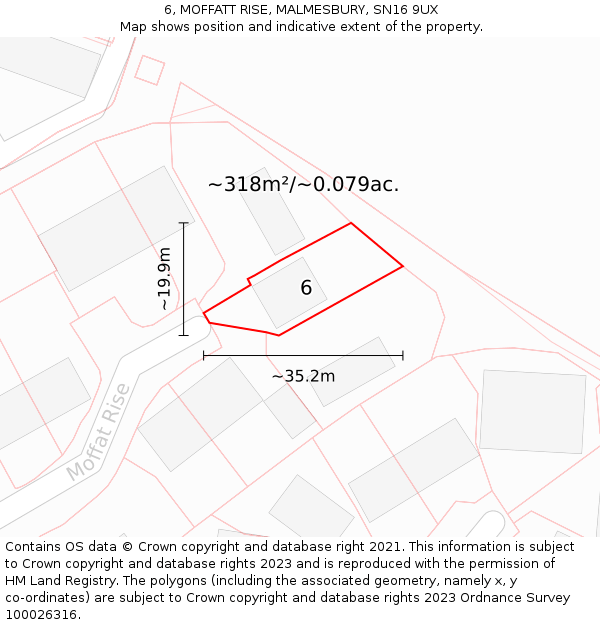 6, MOFFATT RISE, MALMESBURY, SN16 9UX: Plot and title map