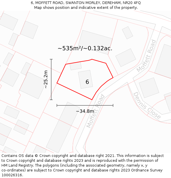 6, MOFFETT ROAD, SWANTON MORLEY, DEREHAM, NR20 4FQ: Plot and title map
