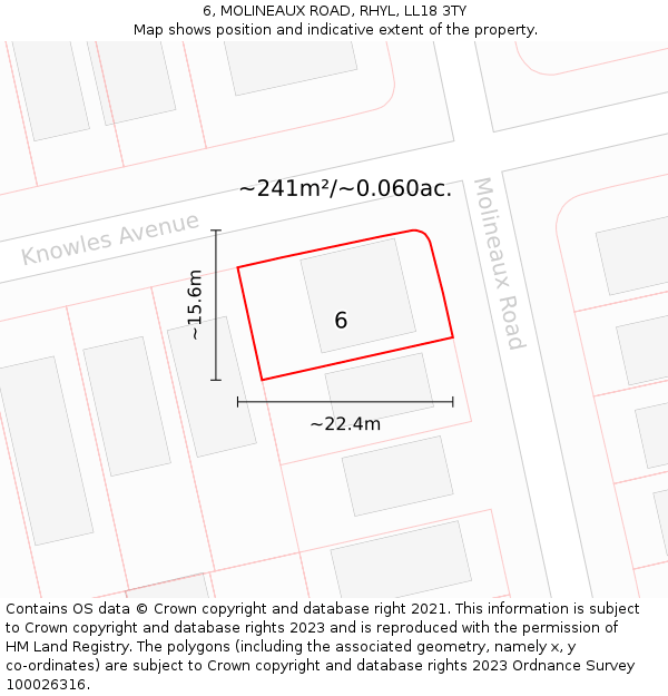 6, MOLINEAUX ROAD, RHYL, LL18 3TY: Plot and title map