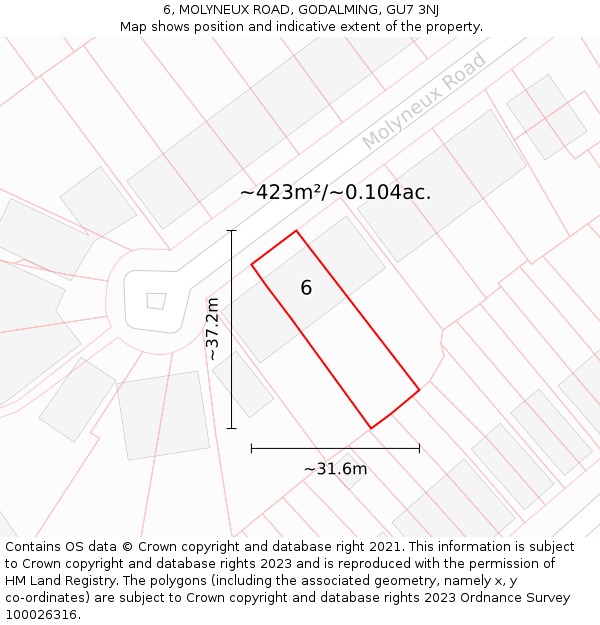 6, MOLYNEUX ROAD, GODALMING, GU7 3NJ: Plot and title map