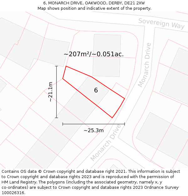 6, MONARCH DRIVE, OAKWOOD, DERBY, DE21 2XW: Plot and title map