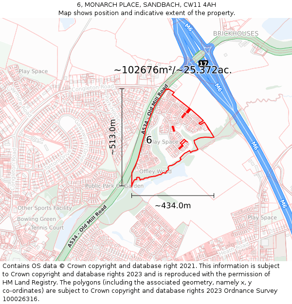 6, MONARCH PLACE, SANDBACH, CW11 4AH: Plot and title map