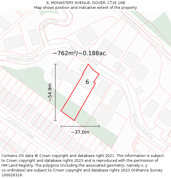6, MONASTERY AVENUE, DOVER, CT16 1AB: Plot and title map