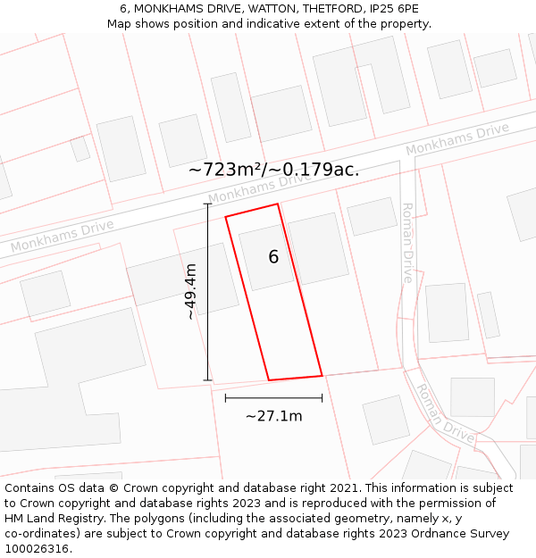 6, MONKHAMS DRIVE, WATTON, THETFORD, IP25 6PE: Plot and title map
