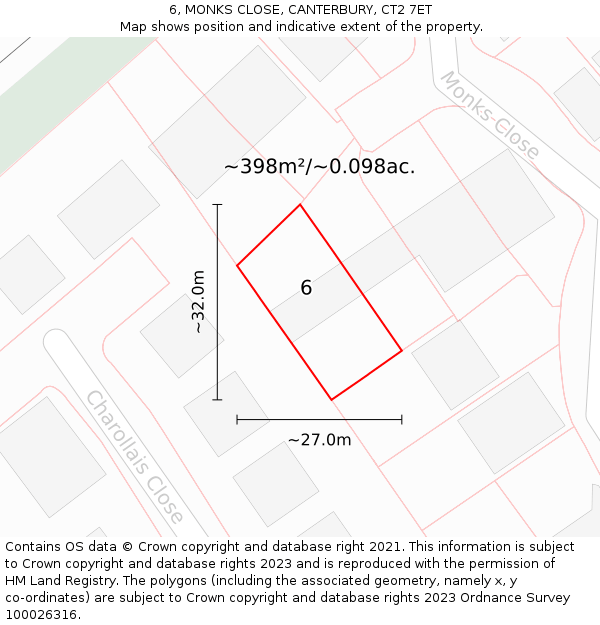 6, MONKS CLOSE, CANTERBURY, CT2 7ET: Plot and title map