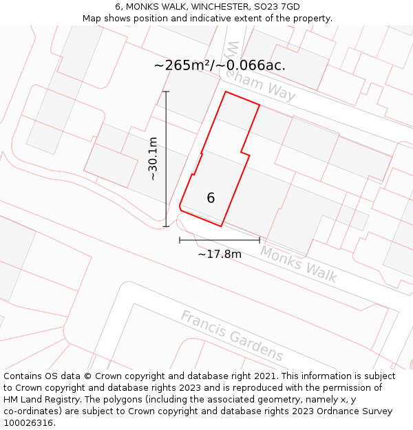 6, MONKS WALK, WINCHESTER, SO23 7GD: Plot and title map