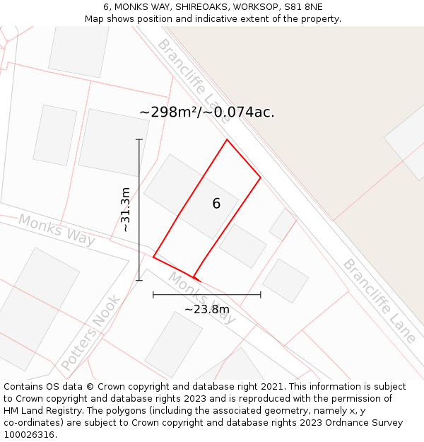 6, MONKS WAY, SHIREOAKS, WORKSOP, S81 8NE: Plot and title map