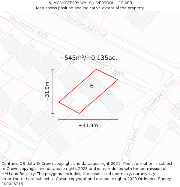 6, MONKSFERRY WALK, LIVERPOOL, L19 0PR: Plot and title map