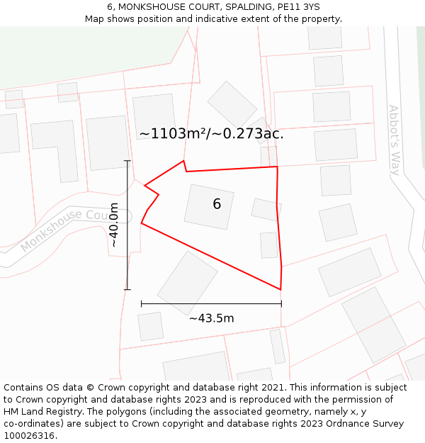 6, MONKSHOUSE COURT, SPALDING, PE11 3YS: Plot and title map